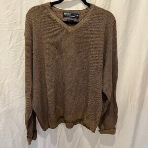 VTG Polo Ralph Lauren V Neck Sweater 100% Silk Mens Sz XXL Tan Preppy